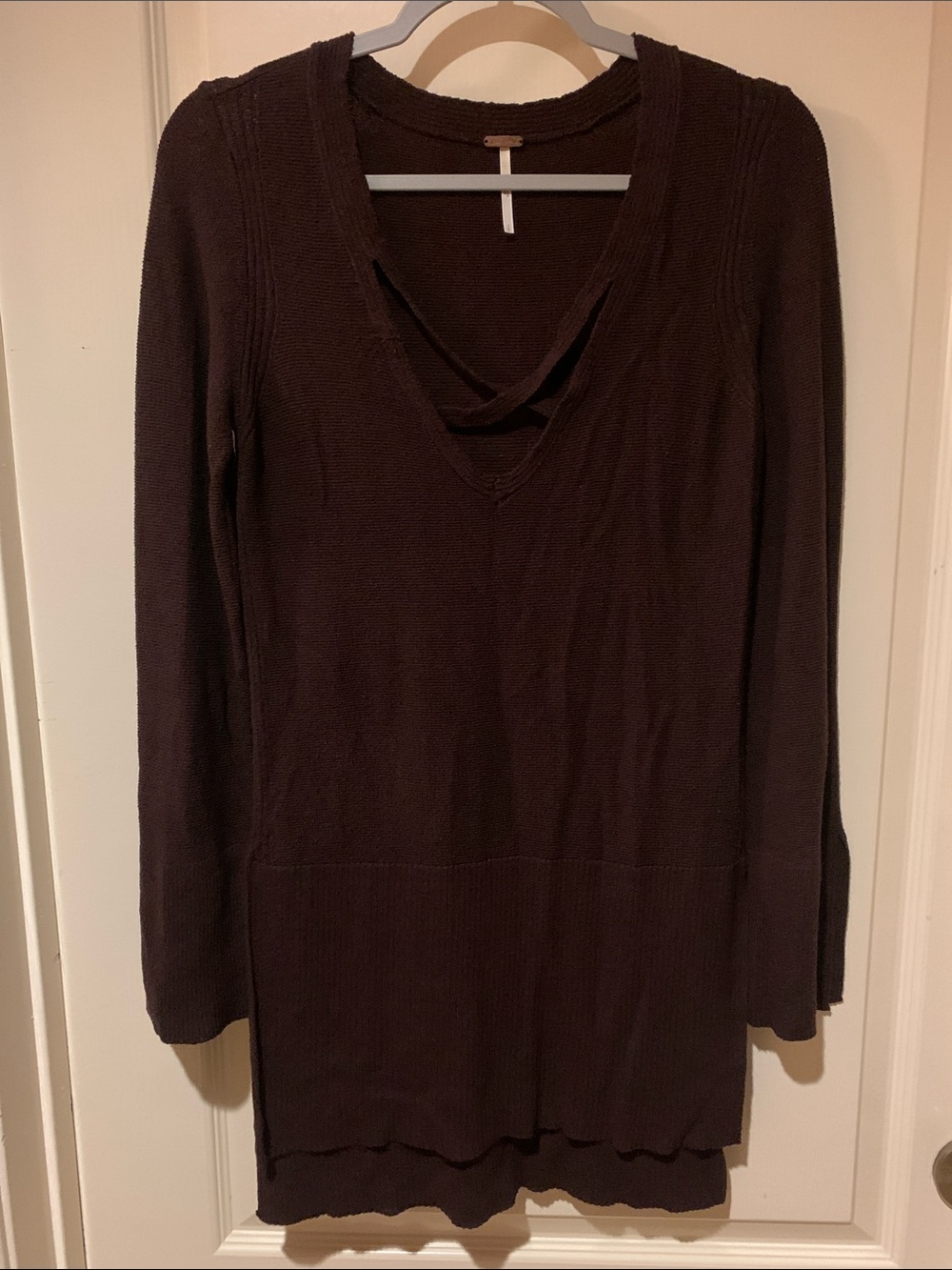 Free People Deep Burgundy V-Neck Long Sleeve Tunic